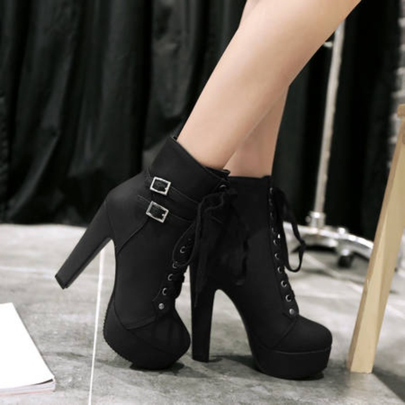 Guipure Lace Panel - Winter Women Platform Ankle Boots 12cm
