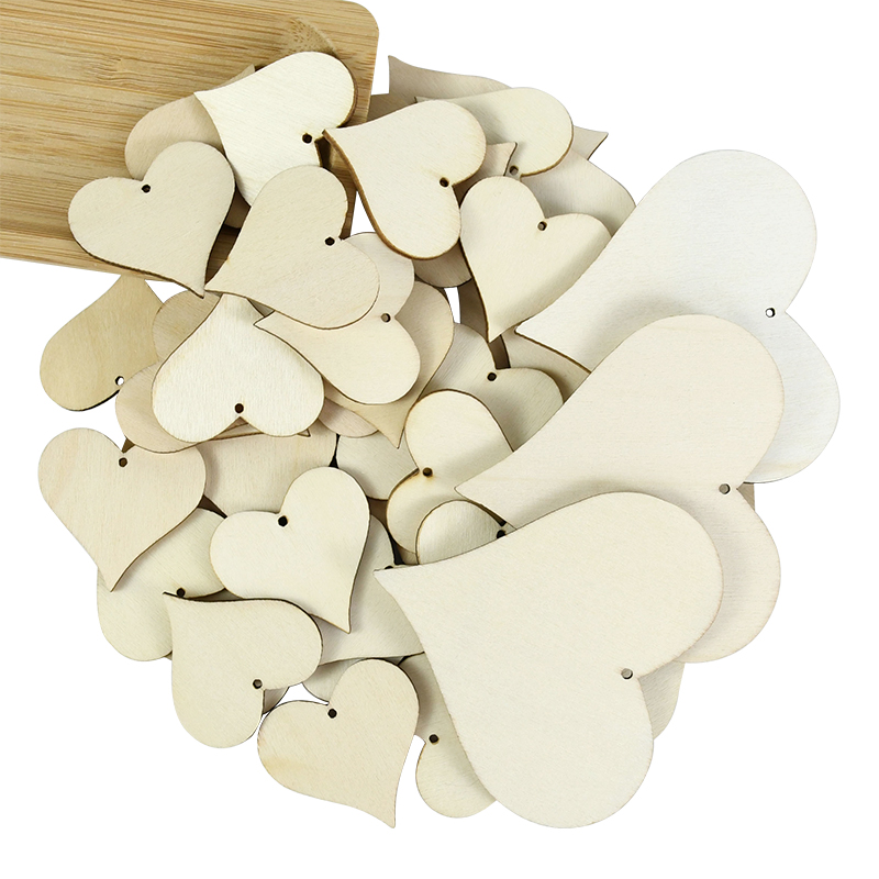 Embellishment Crafts - 10-100pcs Unfinished Blank Wooden Heart Shaped