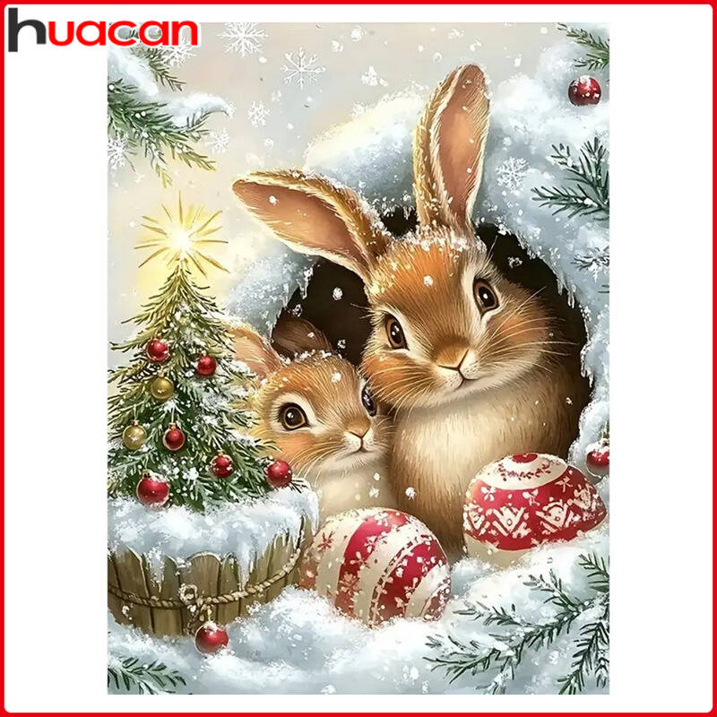 Embroidery Craft - Huacan Christmas Diamond Painting Rabbit Animal