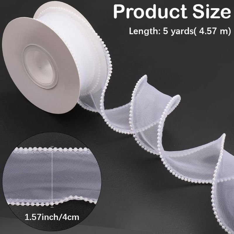 5 Yards White Faux Pearl Edge  - đánh giá và giá Organza Ribbon Spool