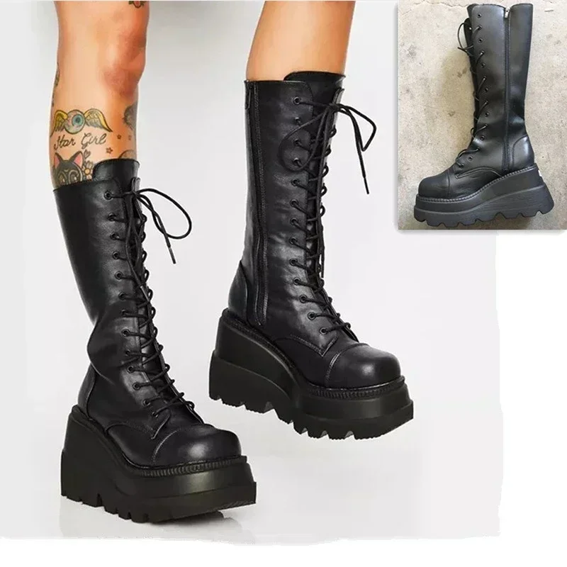 Punk Women Platform Boots Elas - đánh giá và giá Guipure Lace Panel