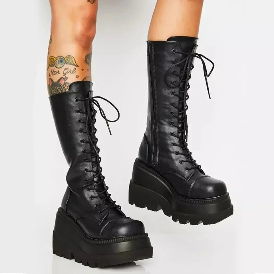 Punk Women Platform Boots Elas - đánh giá và giá Guipure Lace Panel