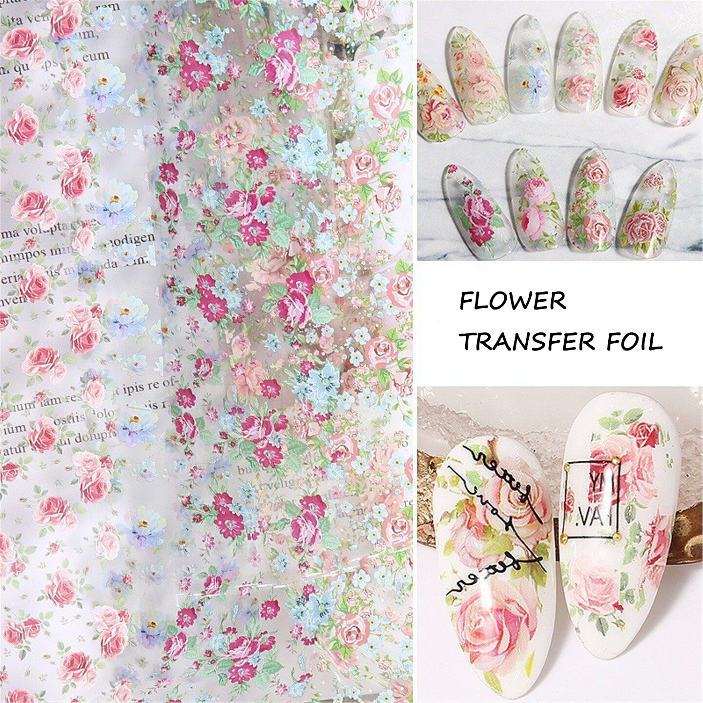 10 Rolls Rose Flower Nail Foil - đánh giá và giá Glitter Vinyl Roll