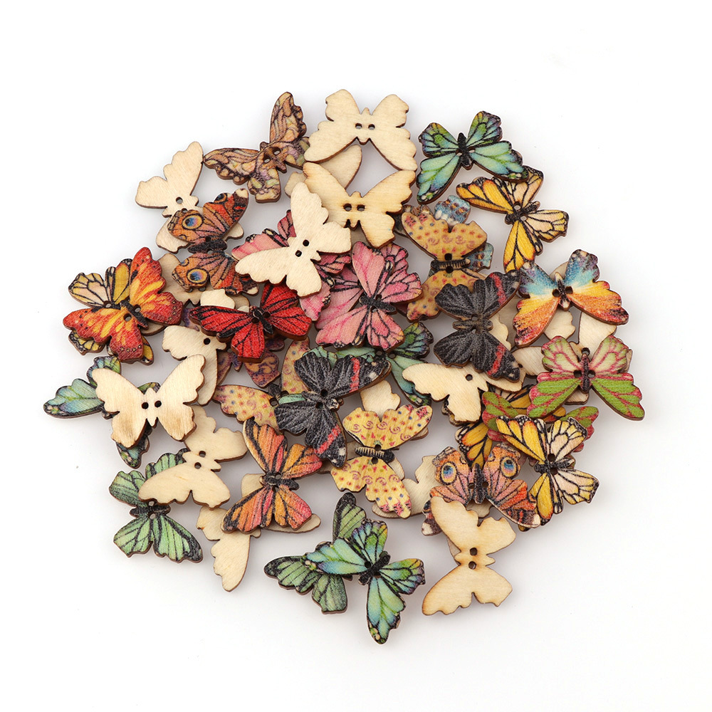 50pcs Butterfly wooden button  - đánh giá và giá Embellishments For Scrapbooking