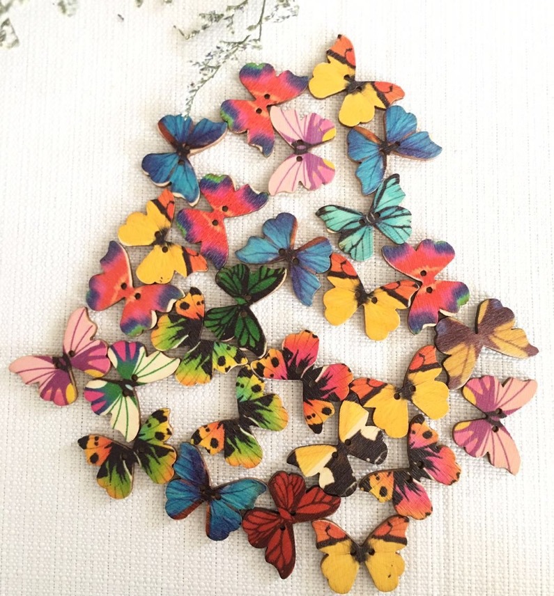 50pcs Butterfly wooden button  - đánh giá và giá Embellishments For Scrapbooking