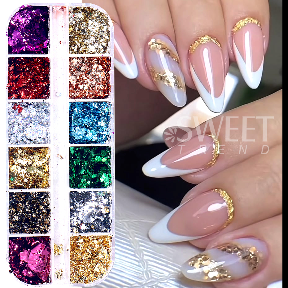 12 Grids Golden Foils Nails Gl - đánh giá và giá Glitter Vinyl Roll