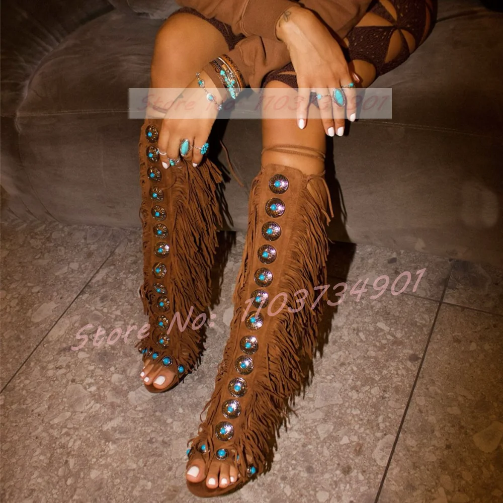 Tassels Open Toe Gems Knee Hig - đánh giá và giá Tassel Fringe Trim