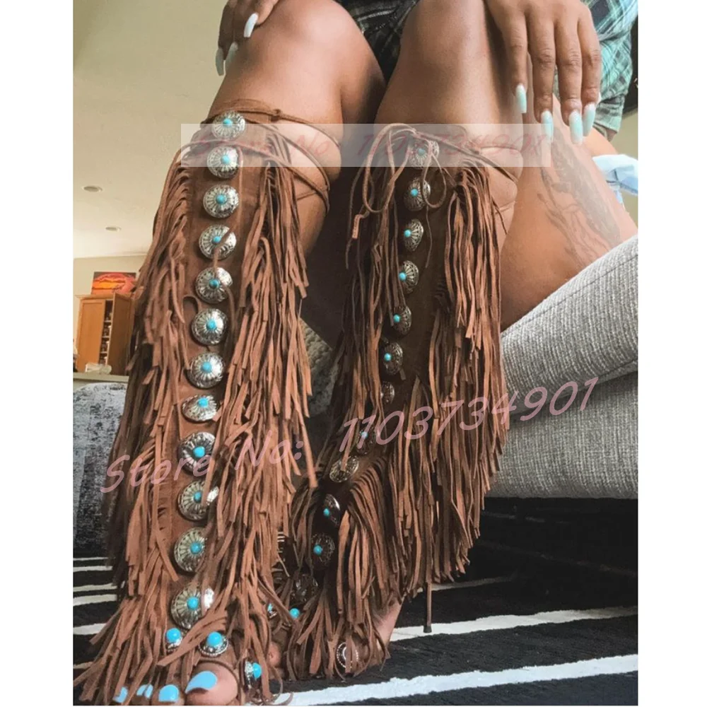 Tassels Open Toe Gems Knee Hig - đánh giá và giá Tassel Fringe Trim