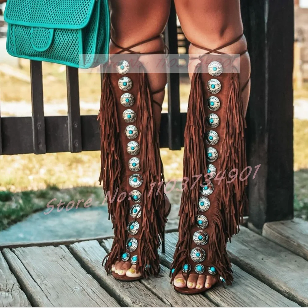 Tassels Open Toe Gems Knee Hig - đánh giá và giá Tassel Fringe Trim