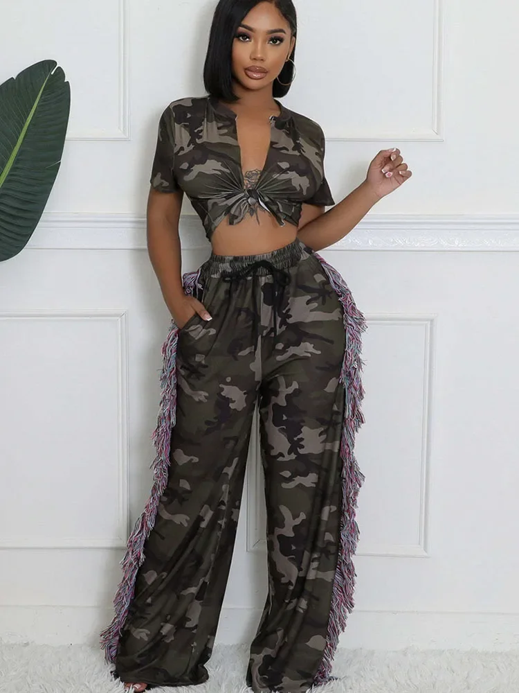 Camouflage Printed Two Piece S - đánh giá và giá Tassel Fringe Trim