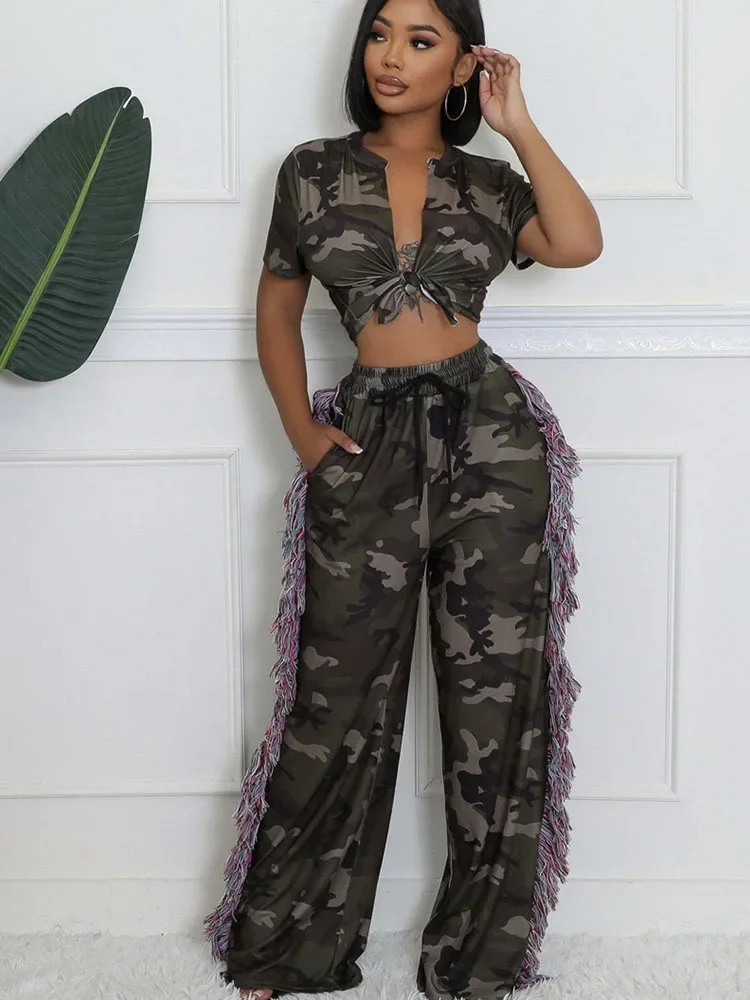 Camouflage Printed Two Piece S - đánh giá và giá Tassel Fringe Trim