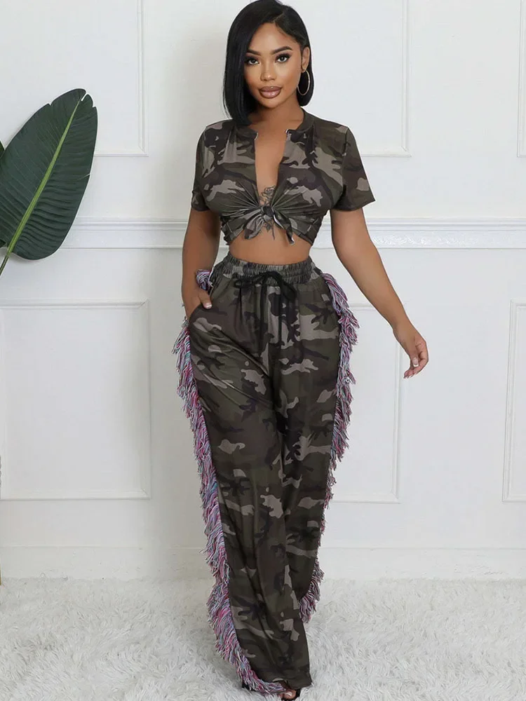 Camouflage Printed Two Piece S - đánh giá và giá Tassel Fringe Trim