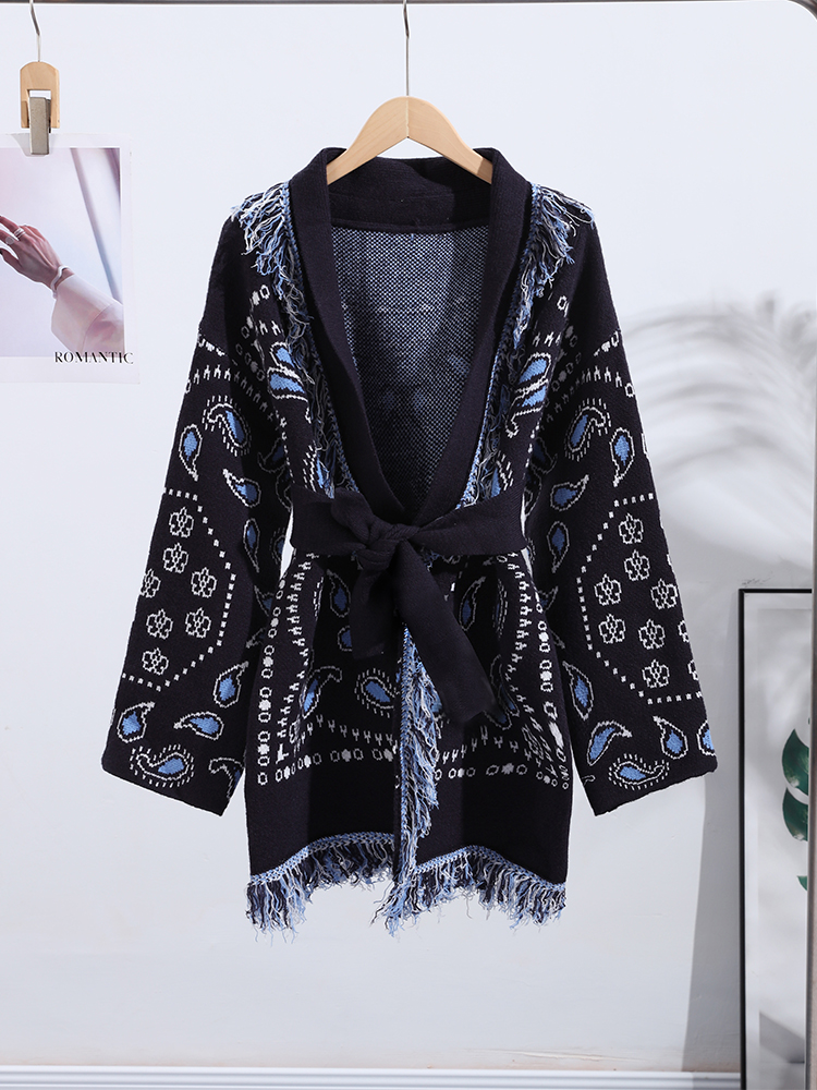 Elegant Print Tassel Cardigan  - đánh giá và giá Tassel Fringe Trim